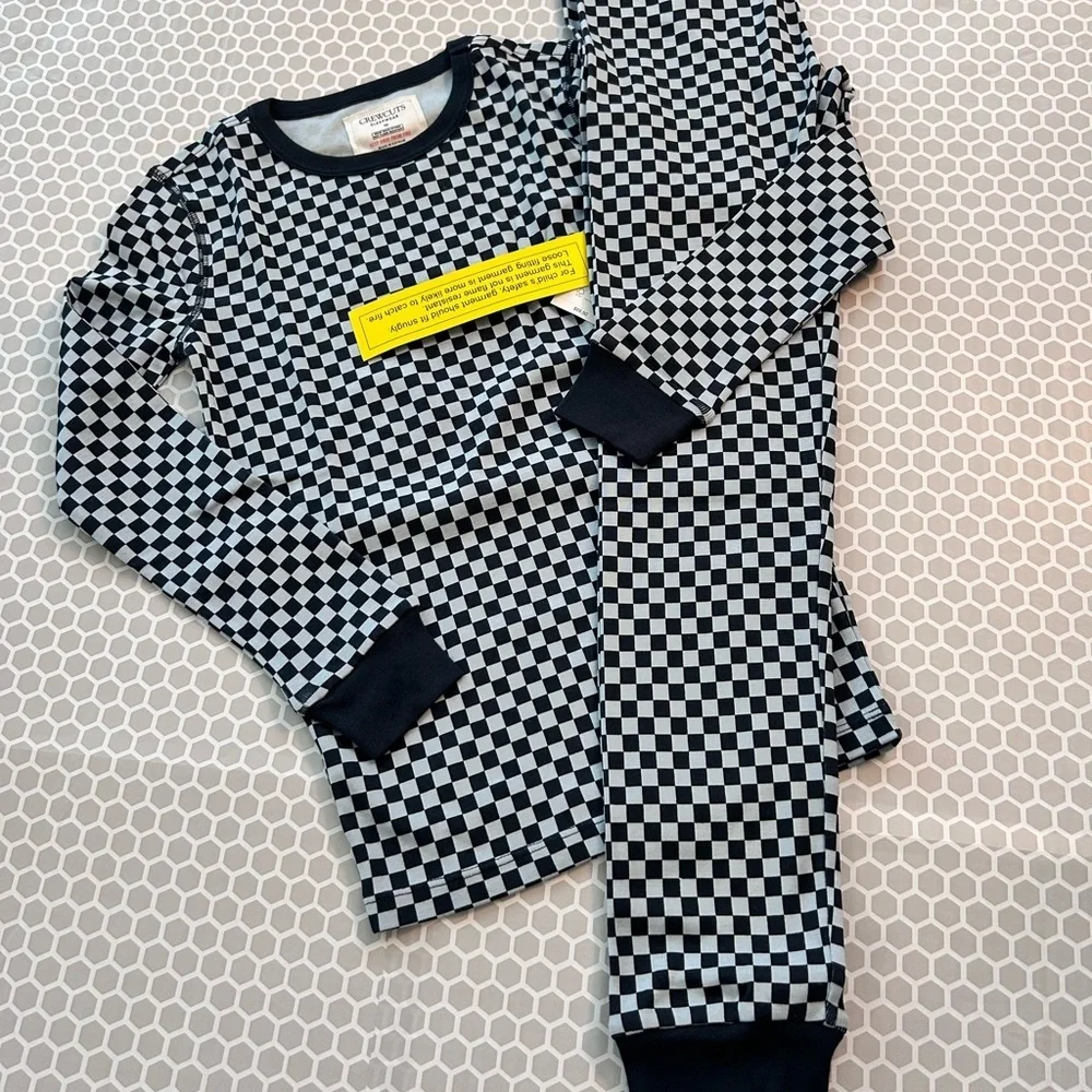 NWT J Crew Crewcuts Navy and Light Blue Checkerboard Kids Pajama Set Size 10